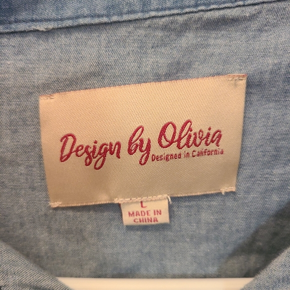 Design by Olivia Women's Classic Roll Up Sleeve Button Down Denim Jean Shirt L - Picture 2 of 8